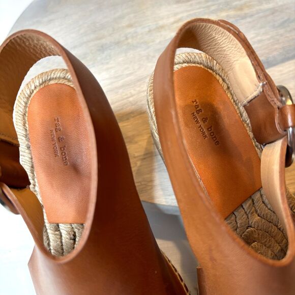 Rag & Bone Women's Espadrille Brown Leather Wedge Sandals US Size 7.5 EU 37.5 - Picture 9 of 12